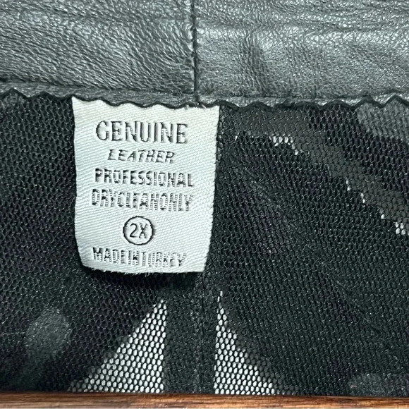 BY BELGIN FRANCIS BLACK LEATHER‎ JACKET SIZE 2X LEAF LONG SLEEVE SHEER - Picture 5 of 6